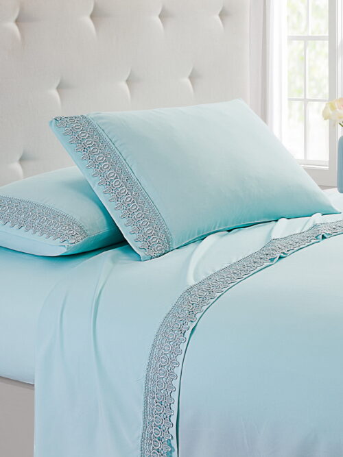 Spirit Linen Home Est. 1988 Lace Microfiber Sheet Set - Full, Whisper Blue