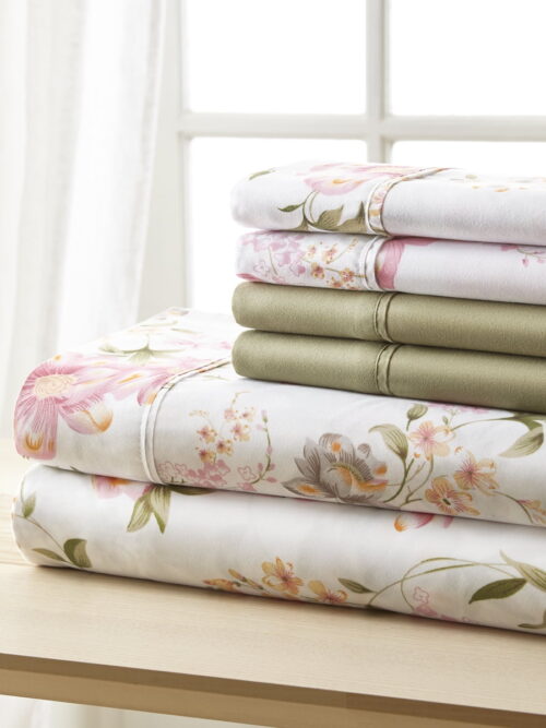 Spirit Linen Home Est. 1988 King Microfiber Traditional Pink Green Floral Sheet Set