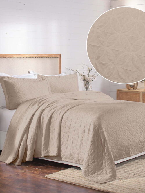 Superior 2-Piece Serenity Cotton Matelasse Linen Bedspread Set, Twin