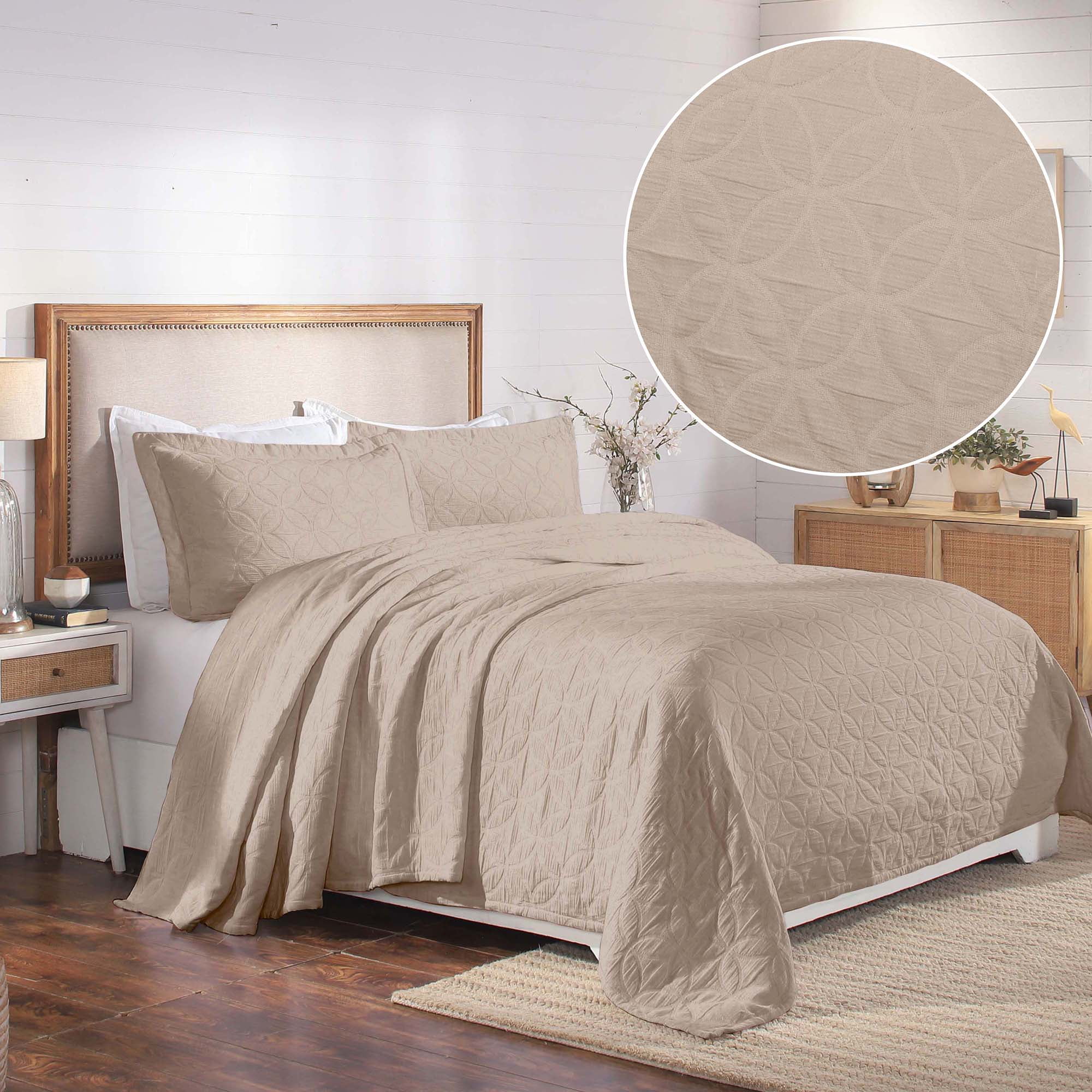 Superior 2-Piece Serenity Cotton Matelasse Linen Bedspread Set, Twin