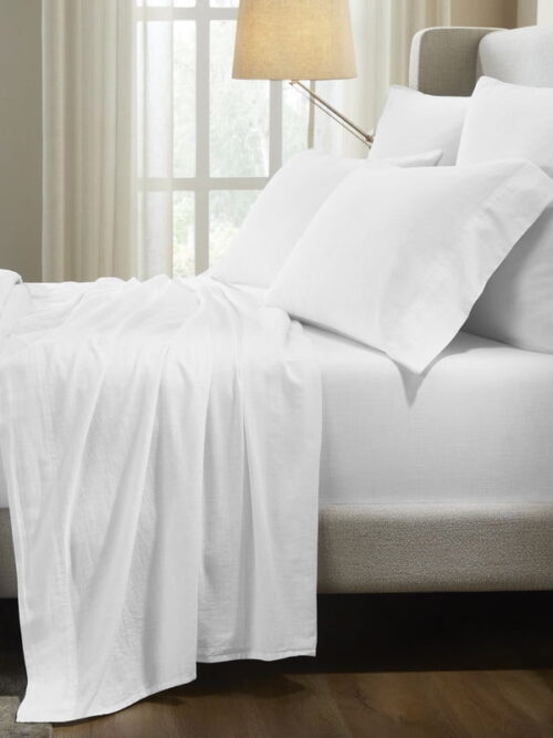 Superior Chloe 100% Cotton Percale Linen Texture Bed Sheet Set, Queen, White