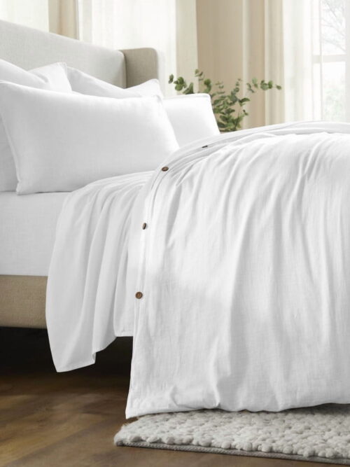 Superior Chloe 100% Cotton Percale Linen Texture Duvet Cover Set, Full/ Queen, White