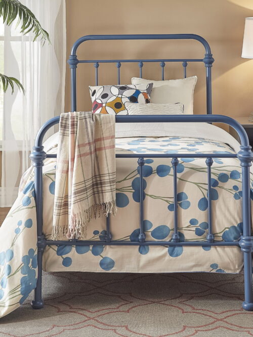Weston Home Nottingham Metal Twin Bed, Blue Steel