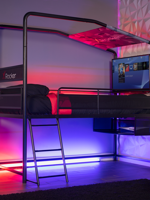 X Rocker Contra Mid-Sleeper Gaming Bed with TV Mount, Black, Twin, Children, Teen, 74.88 H