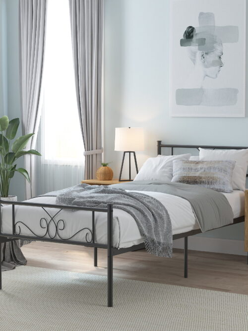 Yoneston Twin Size Metal Platform Bed Frame with Headboard for Kids and Teens Bedroom Furniture, Black