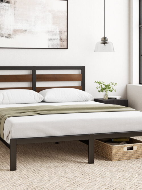 Zinus 35" Shen Bamboo Wood and Metal Platform Bed Frame, Queen