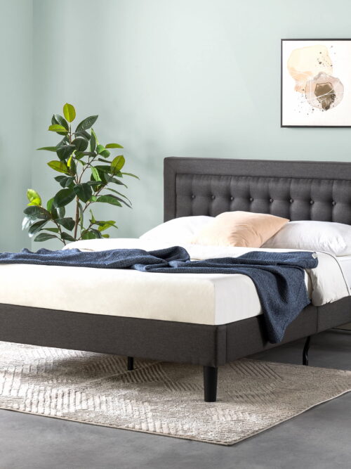 Zinus 40" Dachelle Upholstered Platform Bed Frame Dark Gray, Queen