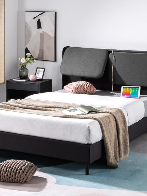 Zinus 41" Avery Platform Bed Reclining Fabric Headboard and USB Ports, Black, King