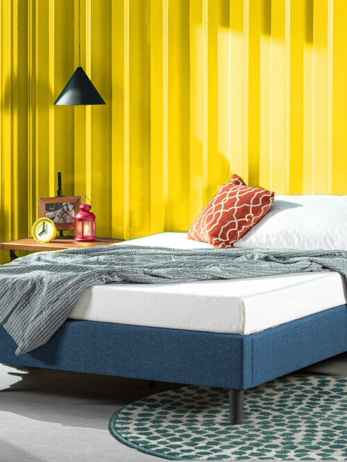 Zinus Curtis 13" Upholstered Platform Bed Frame, Navy, King