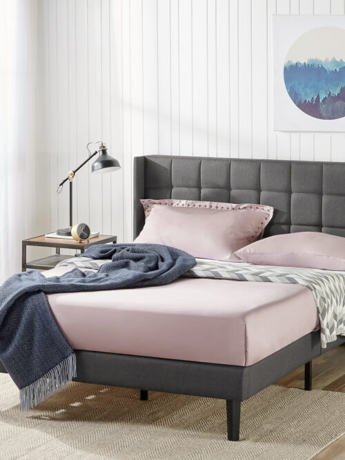 Zinus Dori 42" Upholstered Platform Bed with Wingback Headboard, King