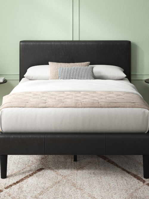 Zinus Gerard Faux Leather Platform Bed with Wooden Slats, Queen