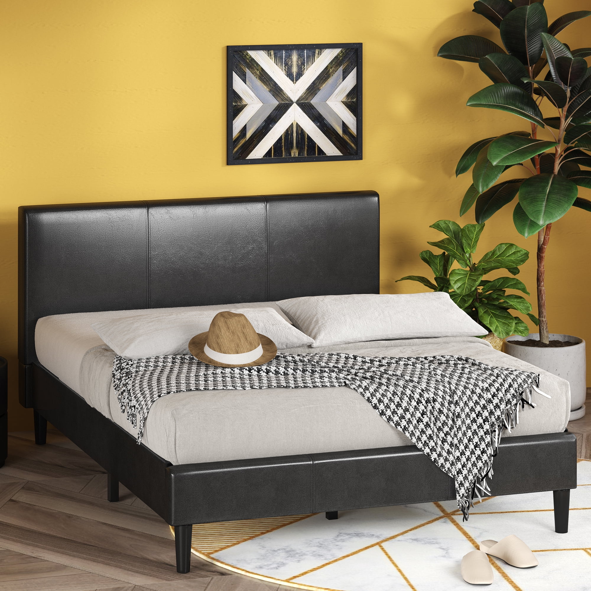 Zinus Jade 44" Faux Leather Upholstered Platform Bed, King