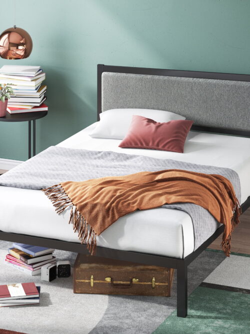 Zinus Korey 38" Metal Platform Bed with Upholstered Headboard, King