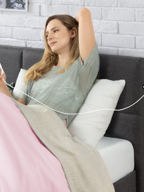 Zinus Lottie 35" Upholstered Platform Bed Frame with USB Ports, Grey, Queen