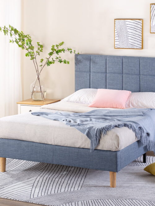 Zinus Lottie 43" Upholstered Platform Bed Frame, Blue Slate, Queen