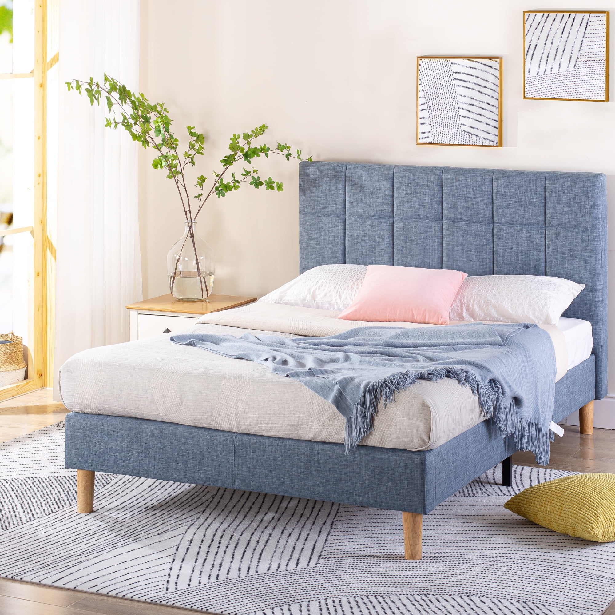 Zinus Lottie 43" Upholstered Platform Bed Frame, Blue Slate, Queen