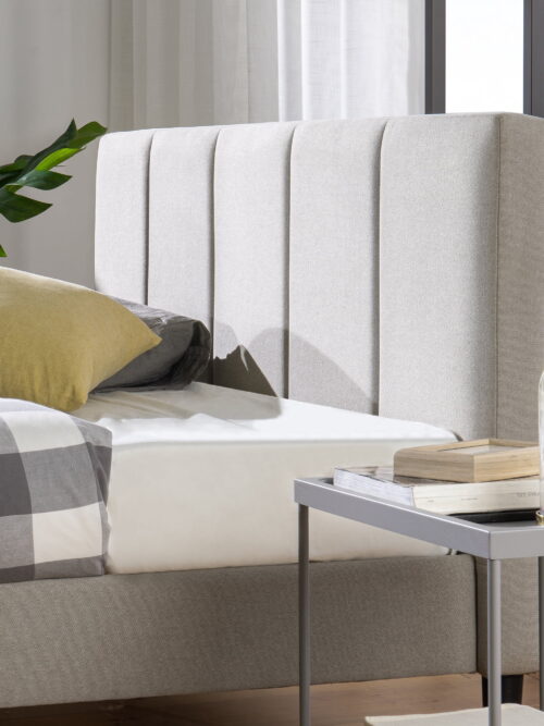 Zinus Maddon 35" Upholstered Platform Bed Frame, Beige, Adult, Queen