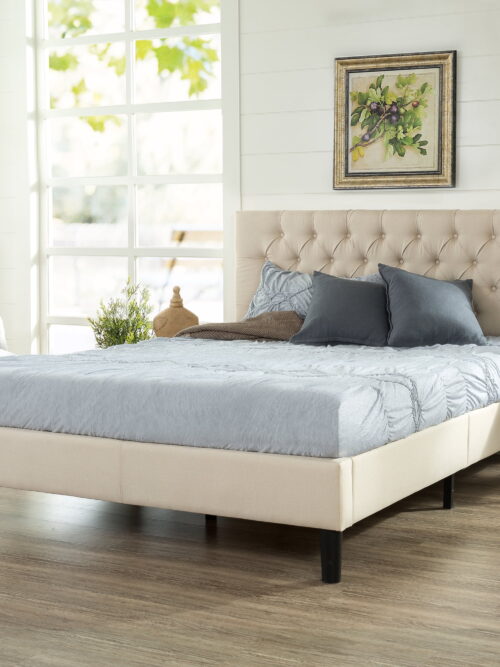 Zinus Misty 42" Upholstered Platform Bed Frame, Taupe, King
