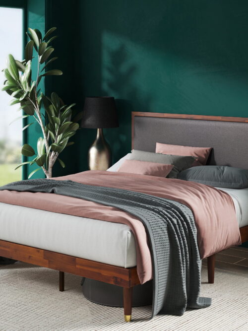 Zinus Raymond 38" Wood Platform Bed Frame with Adjustable Upholstered Headboard, Queen