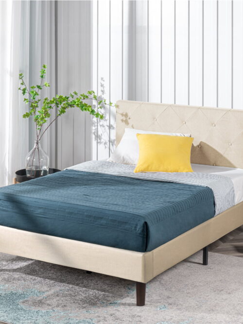 Zinus Shalini 41" Upholstered Platform Bed, Beige, Queen
