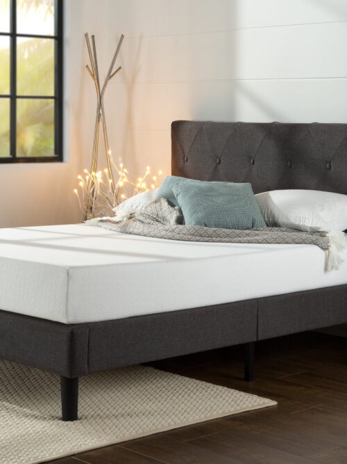 Zinus Shalini 41" Upholstered Platform Bed, Dark Grey, King