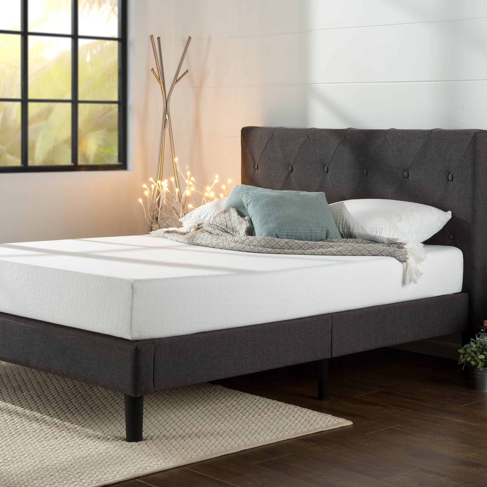 Zinus Shalini 41" Upholstered Platform Bed, Dark Grey, King