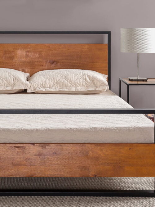 Zinus Suzanne 37" Metal and Wood Platform Bed with Headboard, Queen