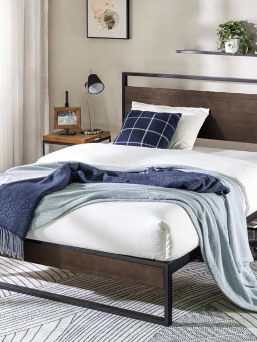 Zinus Suzanne 44" Bamboo and Metal Platform Bed Frame with Headboard, Grey Wash, King