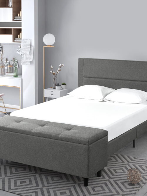 Zinus Wanda 48” Upholstered Platform Bed with Storage Bench, King