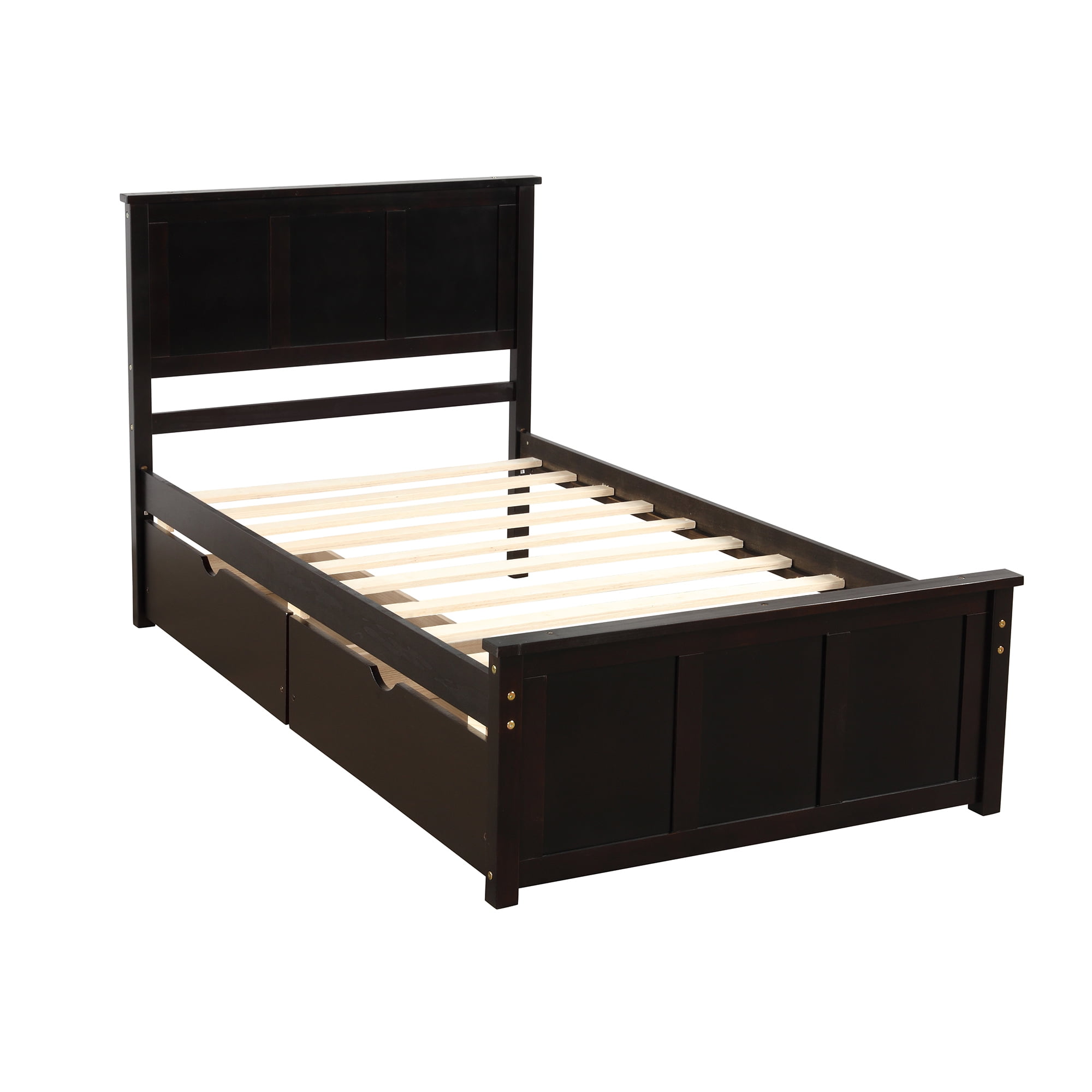 Euroco Wood Twin Size Platform Bed with Drawers for Kids Teens, Espresso - Image 3