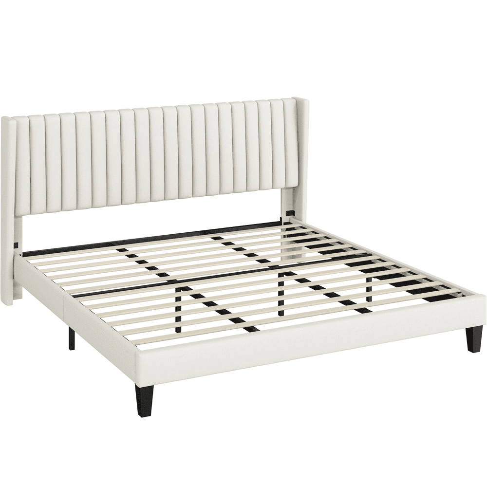 Renwick Wingback Upholstered Platform Bed Frame, King, Ivory - Image 2