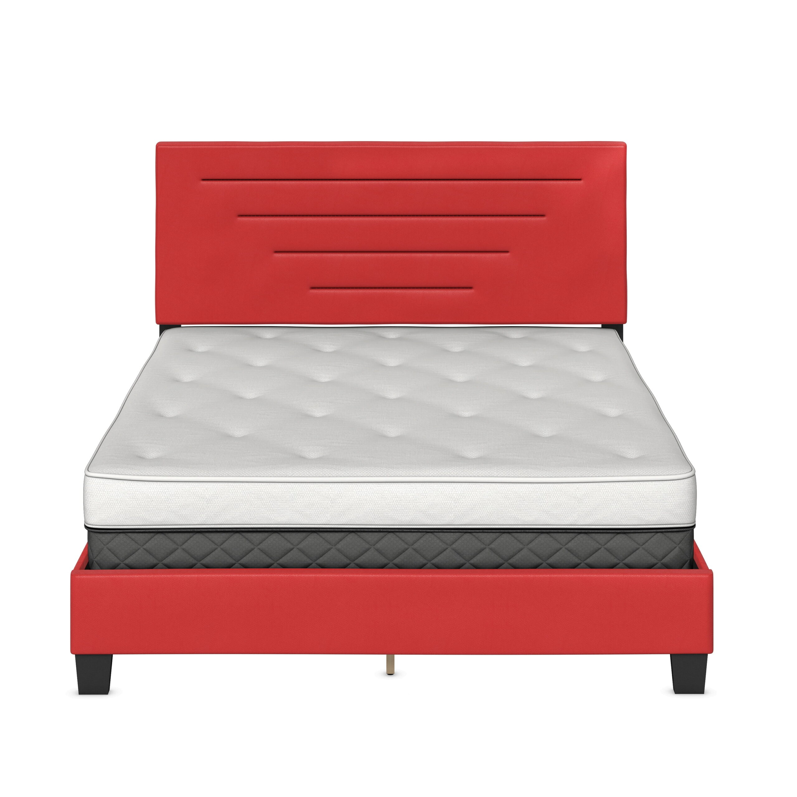 Boyd Sleep Luxembourg Red Faux Leather Queen Size Fully Upholstered Platform Bed Frame with Adjustable Headboard, Qualified Box Spring or Foundation Required for Use - Image 4