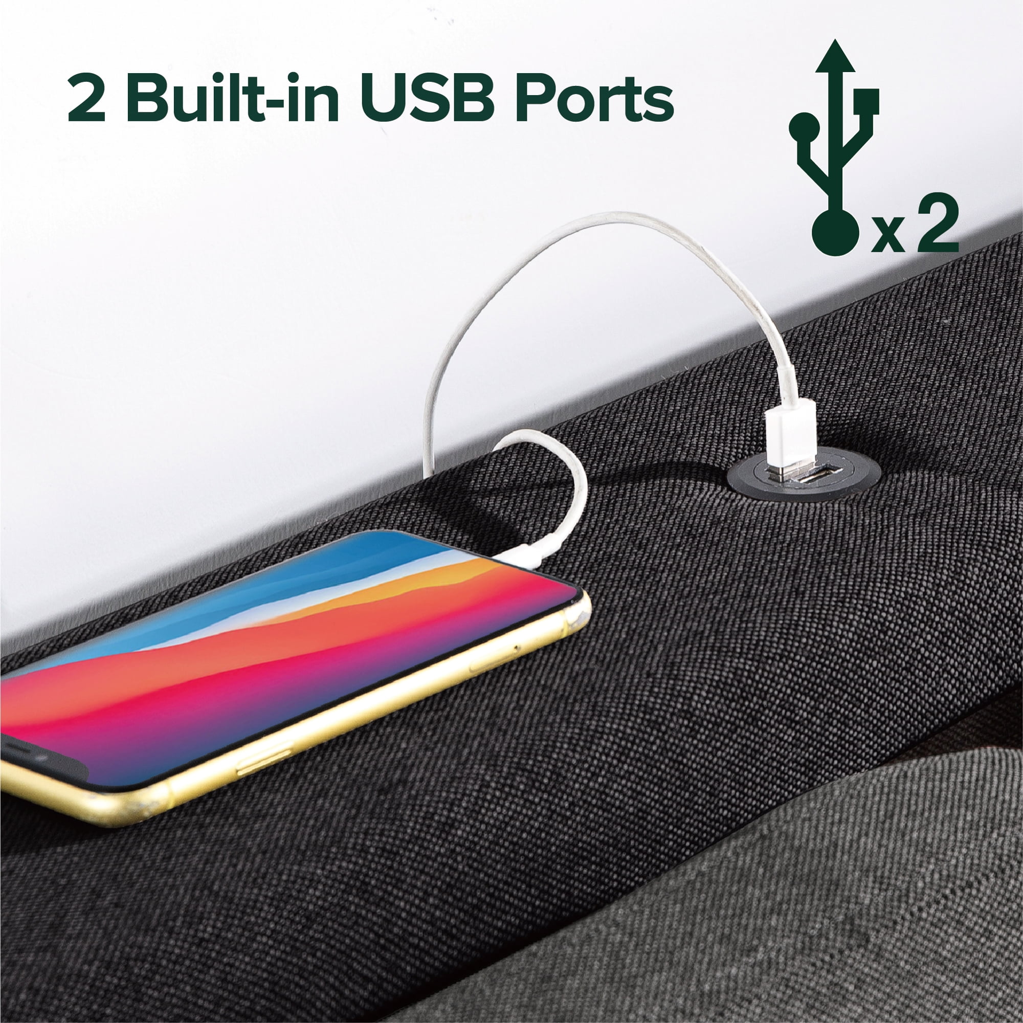 Zinus 41" Avery Platform Bed Reclining Fabric Headboard and USB Ports, Black, King - Image 6