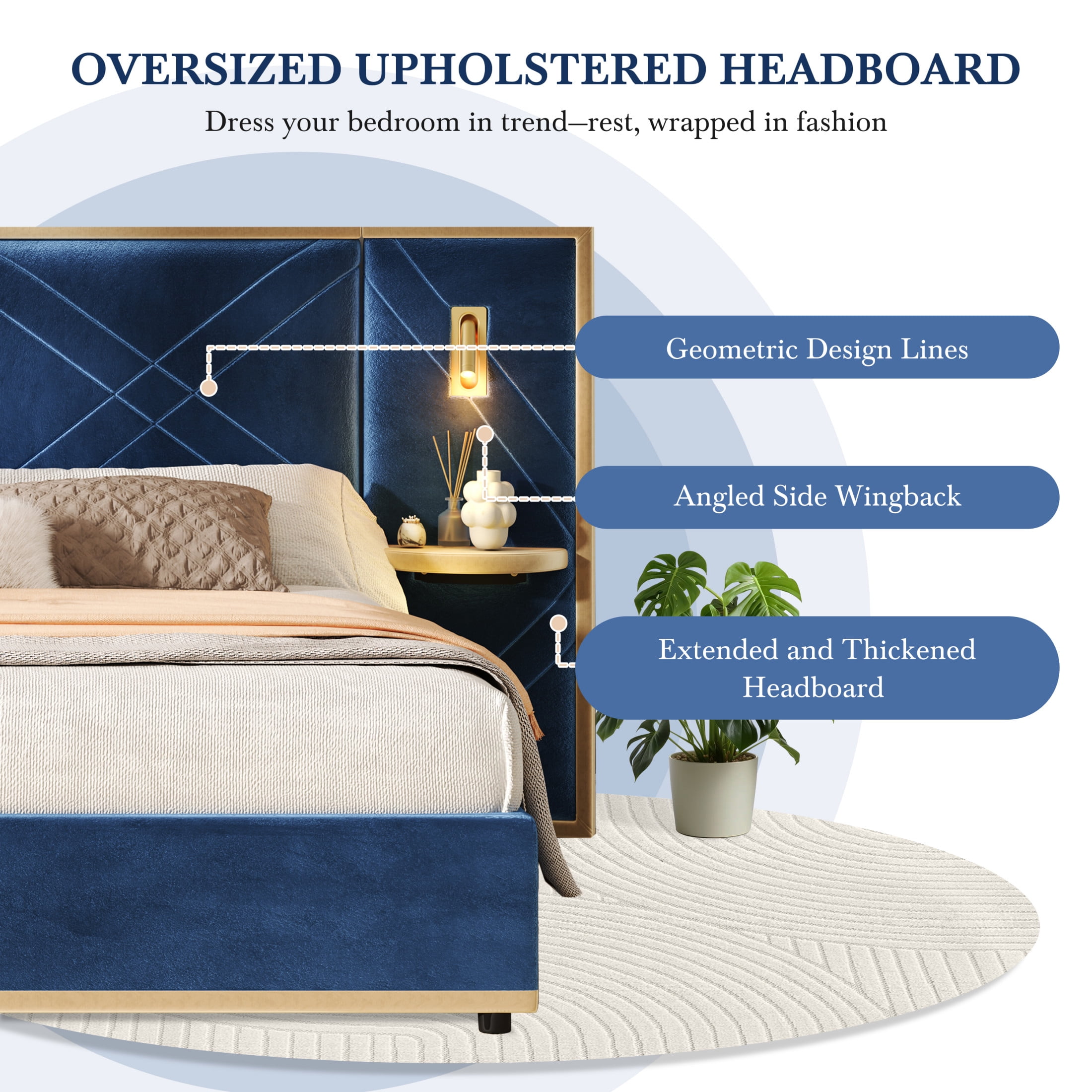 Christopher Knight Home Luxury Velvet Upholstered Queen Bed with Headboard, LED Lights, Storage Side Panels, Blue - Image 6
