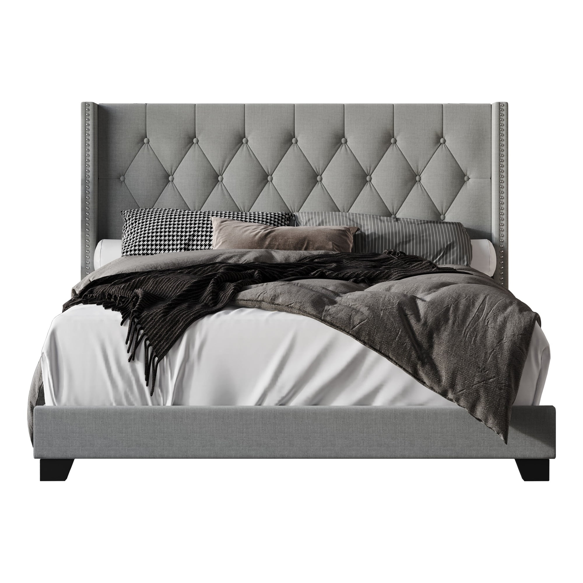 Home Design Danbury Twin Tufted Upholstered Panel Bed Frame For Adult, Box Spring Required (Sold Separately), Gray - Image 3