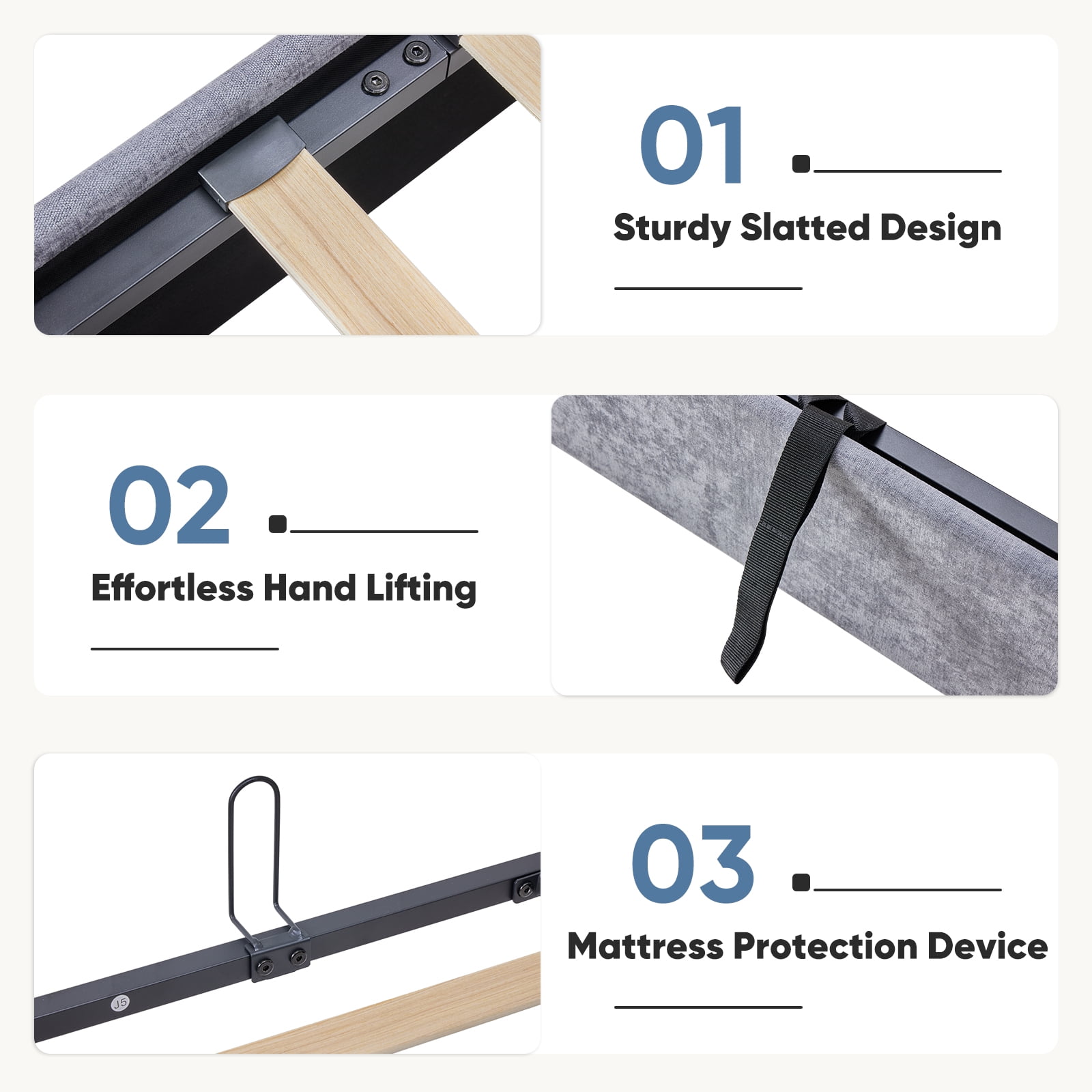 Gianna Queen Size Lift Up Storage Bed with Hydraulic Support, Wingback Velvet Upholstered Headboard, No Box Spring Needed, Grey - Image 4