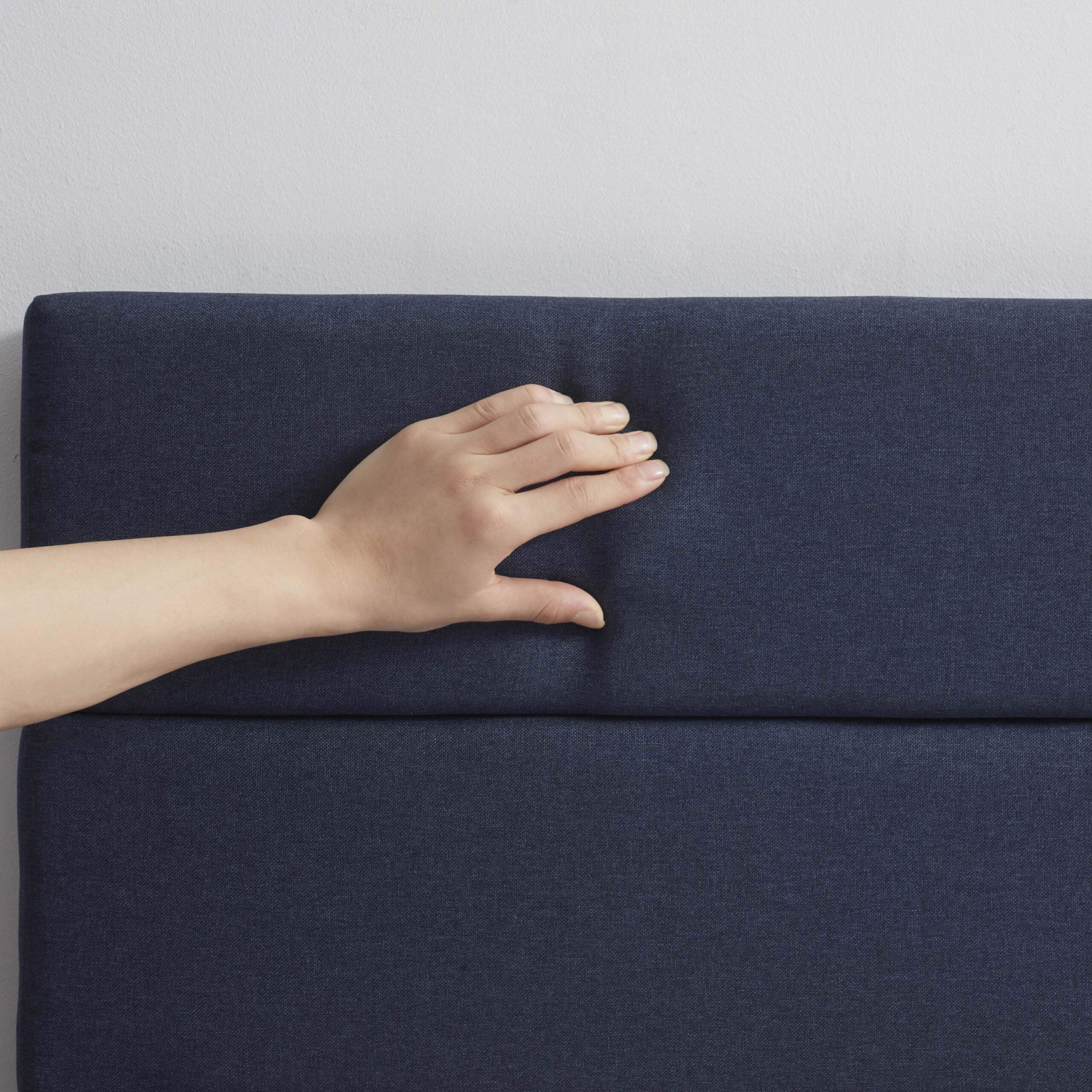 Lammaloe King Size Platform Bed Frame with Horizontal Channel Upholstered Headboard, Navy, King - Image 4