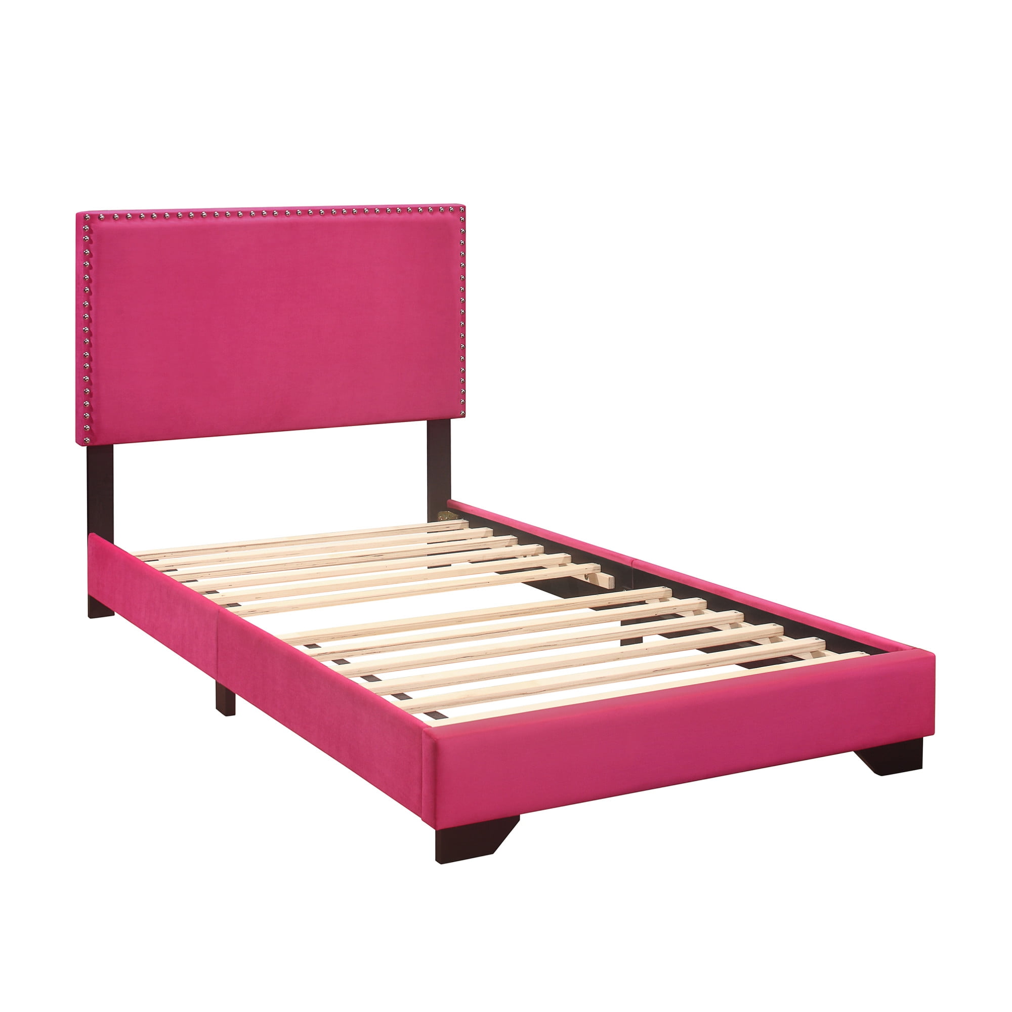 Skylar Nailhead Trim Upholstered Twin Platform Bed, Pink - Image 2