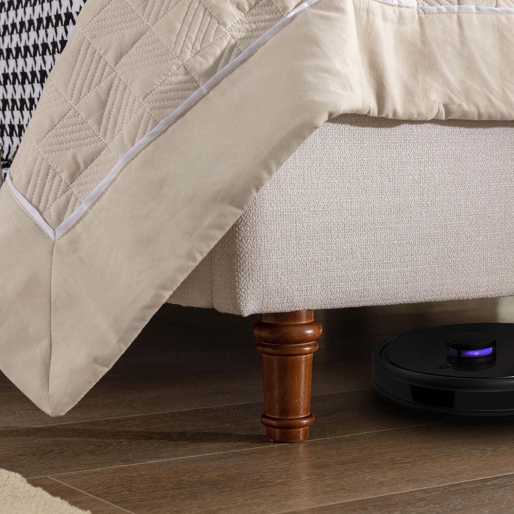 Miniyam King Size Upholstered Wingback Bed with 54" Headboard for Adult, Ivory - Image 4