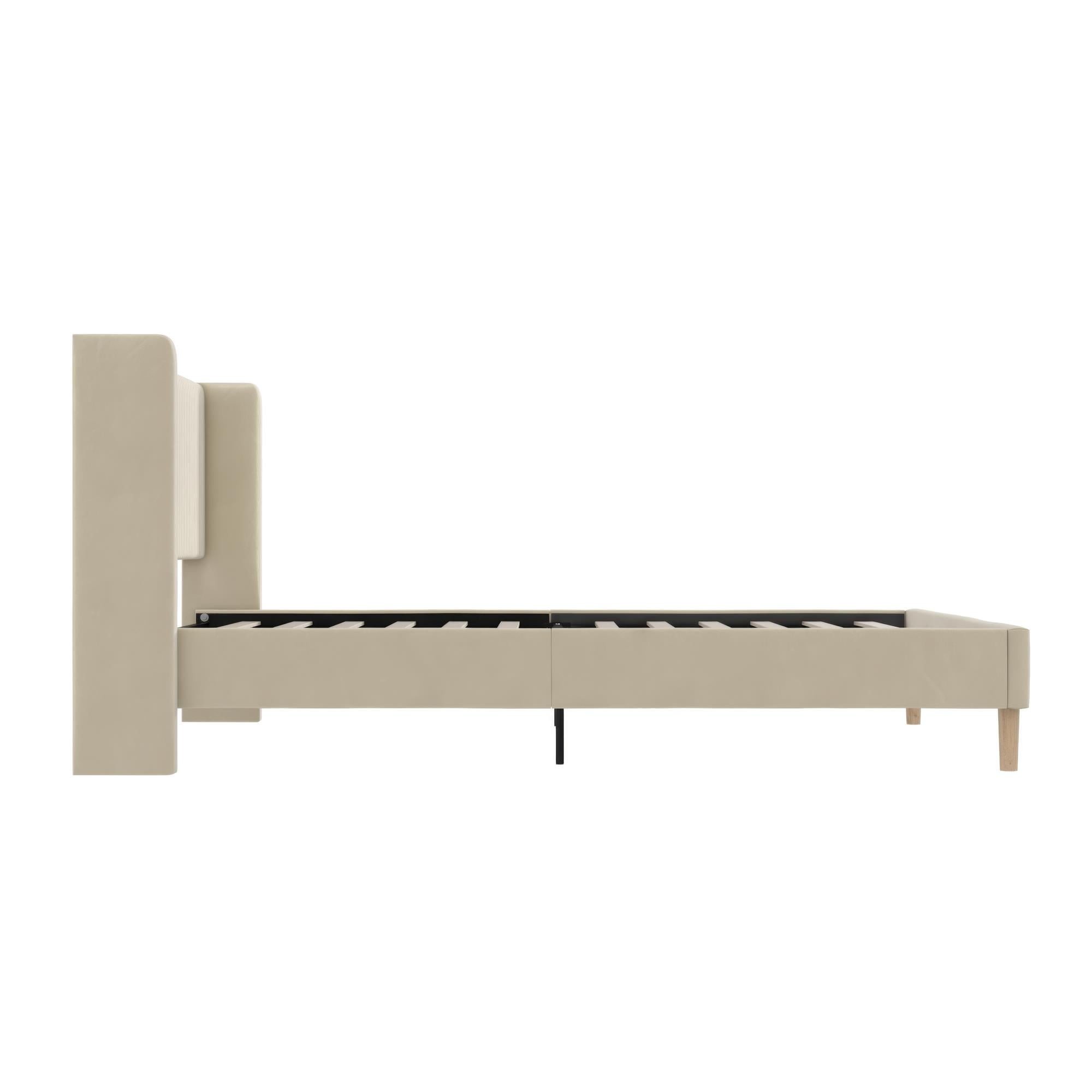 Mainstays Kelsey Upholstered Platform Bed Frame with Tufted Wingback Headboard, No Box Spring Required, Queen, Cream Velvet - Image 7