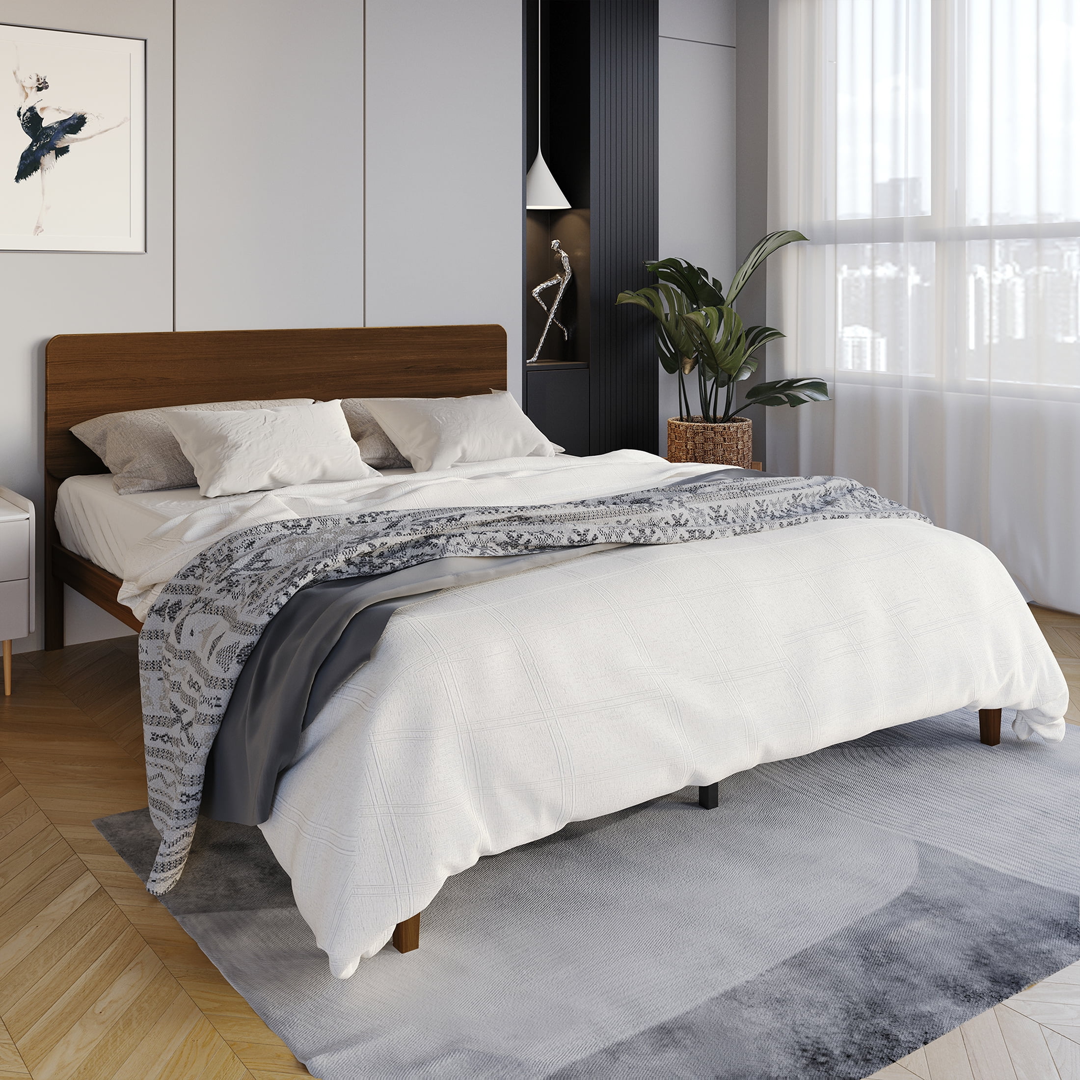 Castle Place Natural Harmony Wooden King Platform Bed, Walnut - Image 2