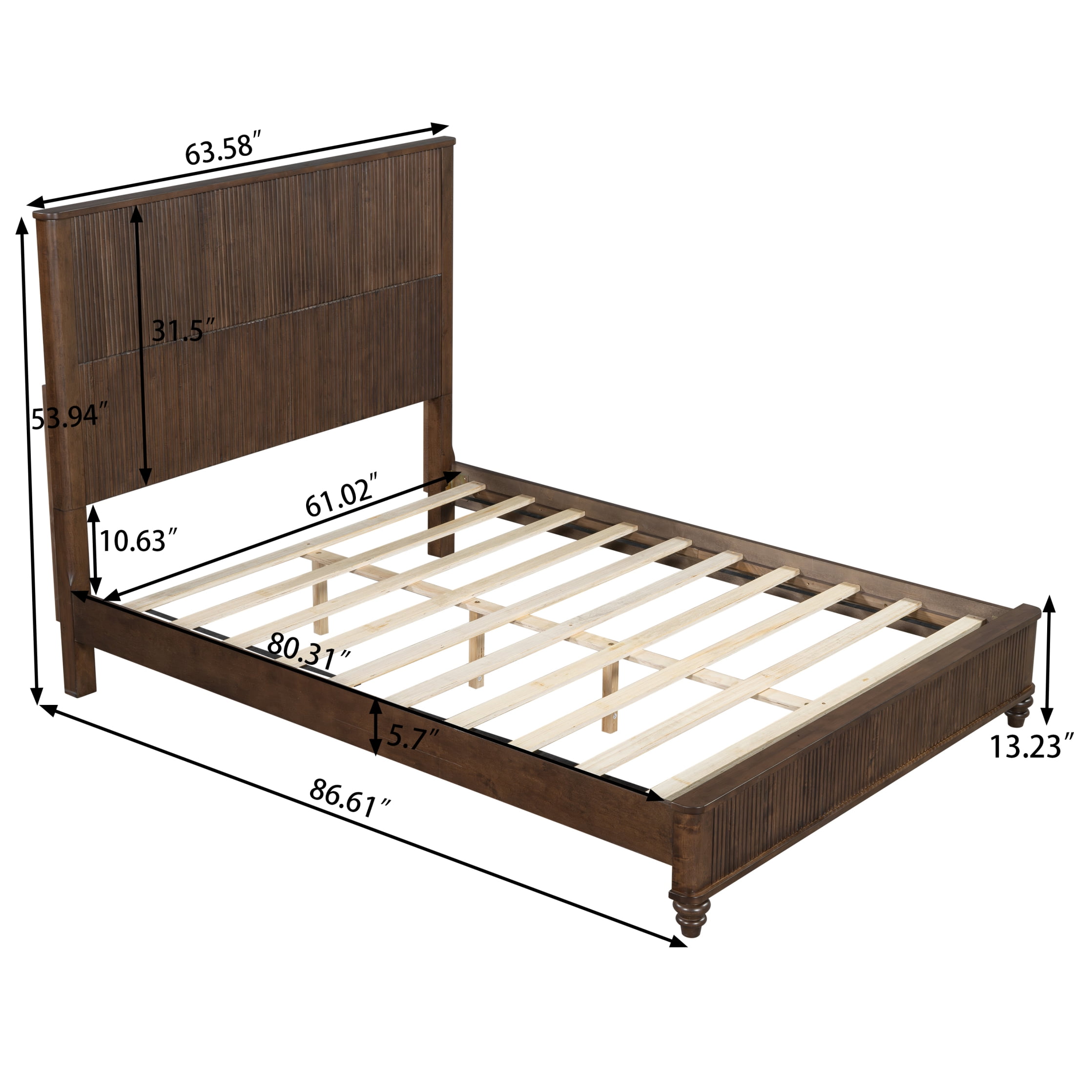 Noble House Classic Transitional Queen Platform Bed with Headboard, Solid Wood Frame, Walnut - Image 2