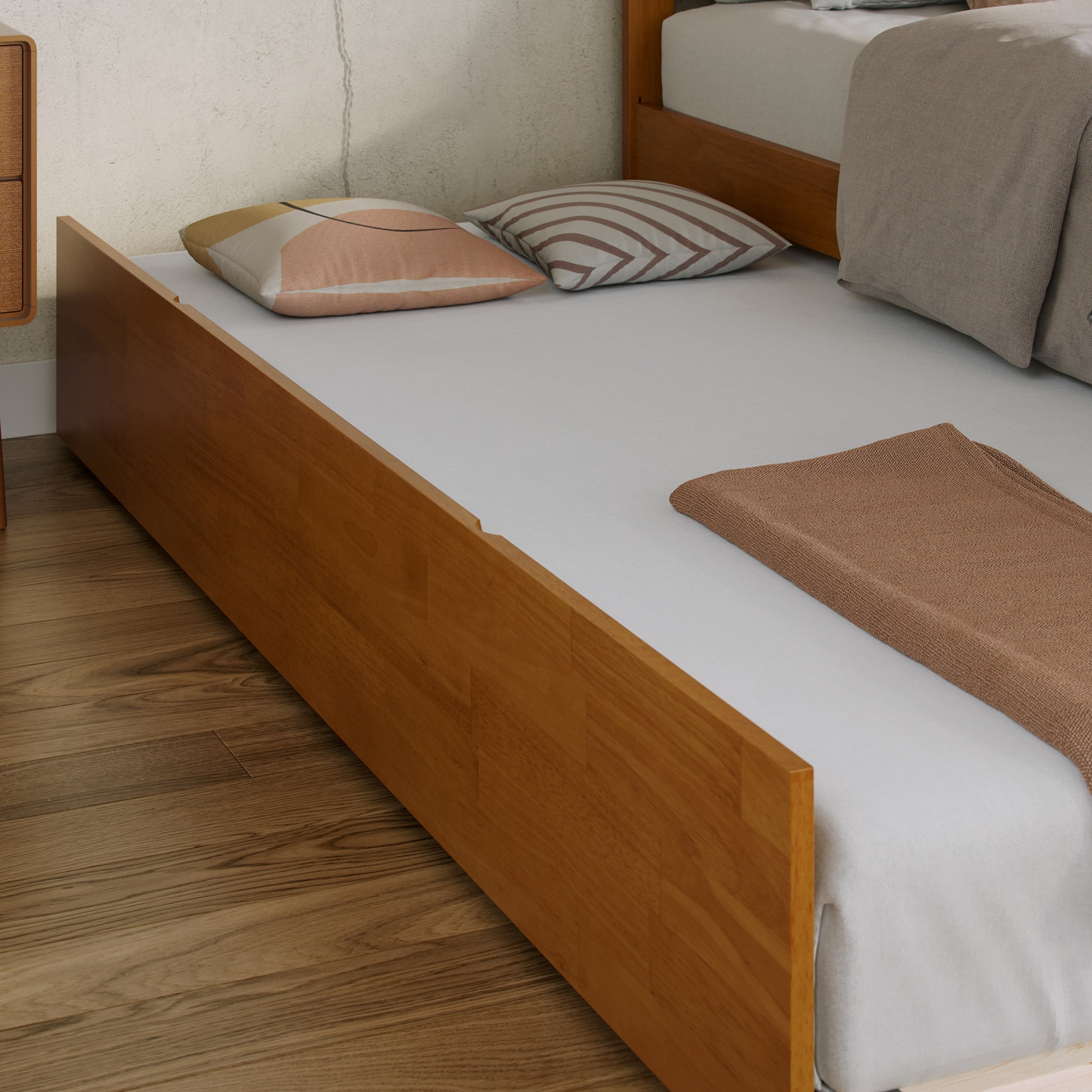 AFI Madison Twin-XL Wood Platform Bed with Footboard and Twin-XL Trundle, Light Toffee - Image 7