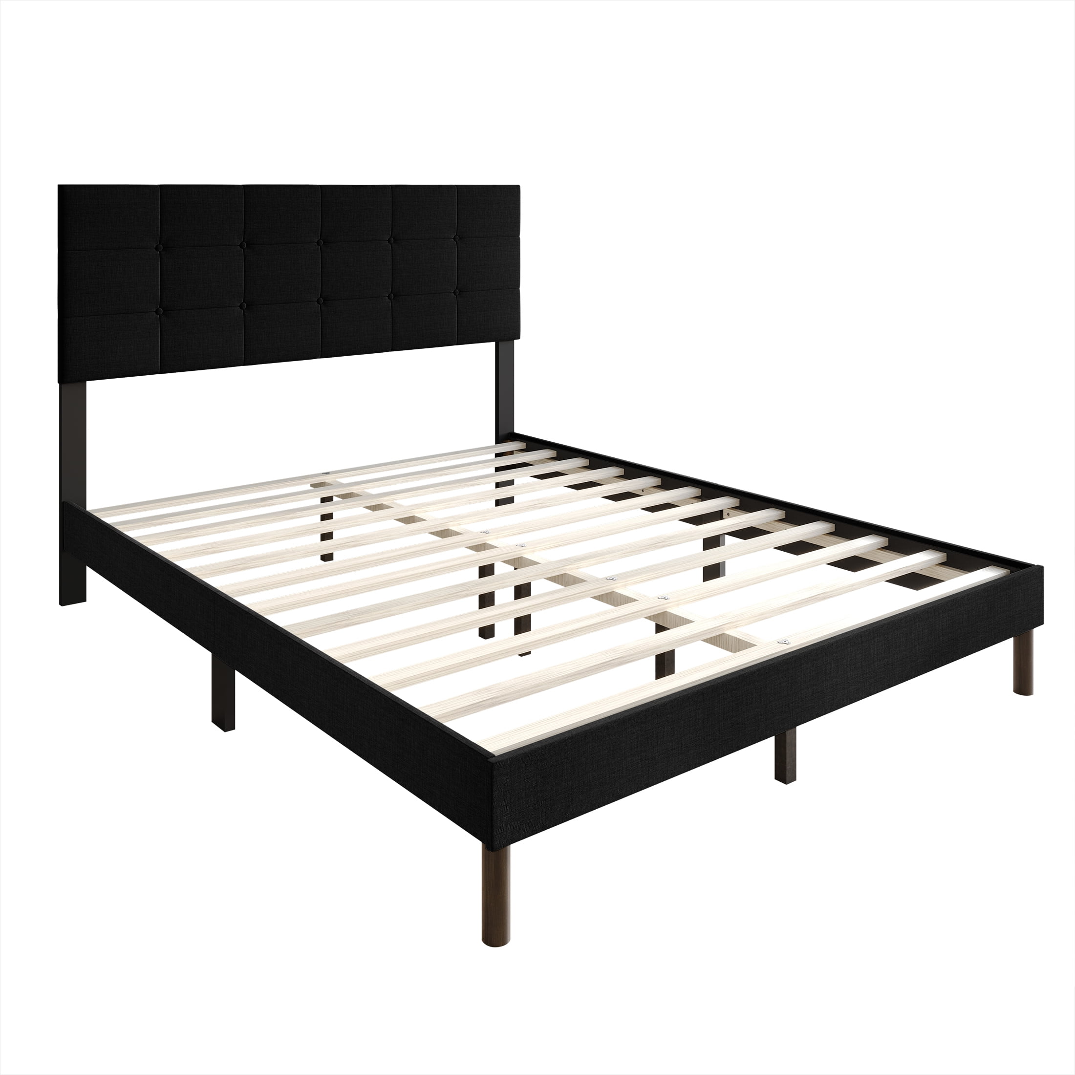 Castle Place Elegant Square Tufted Linen Upholstered Full Platform Bed, Black - Image 3