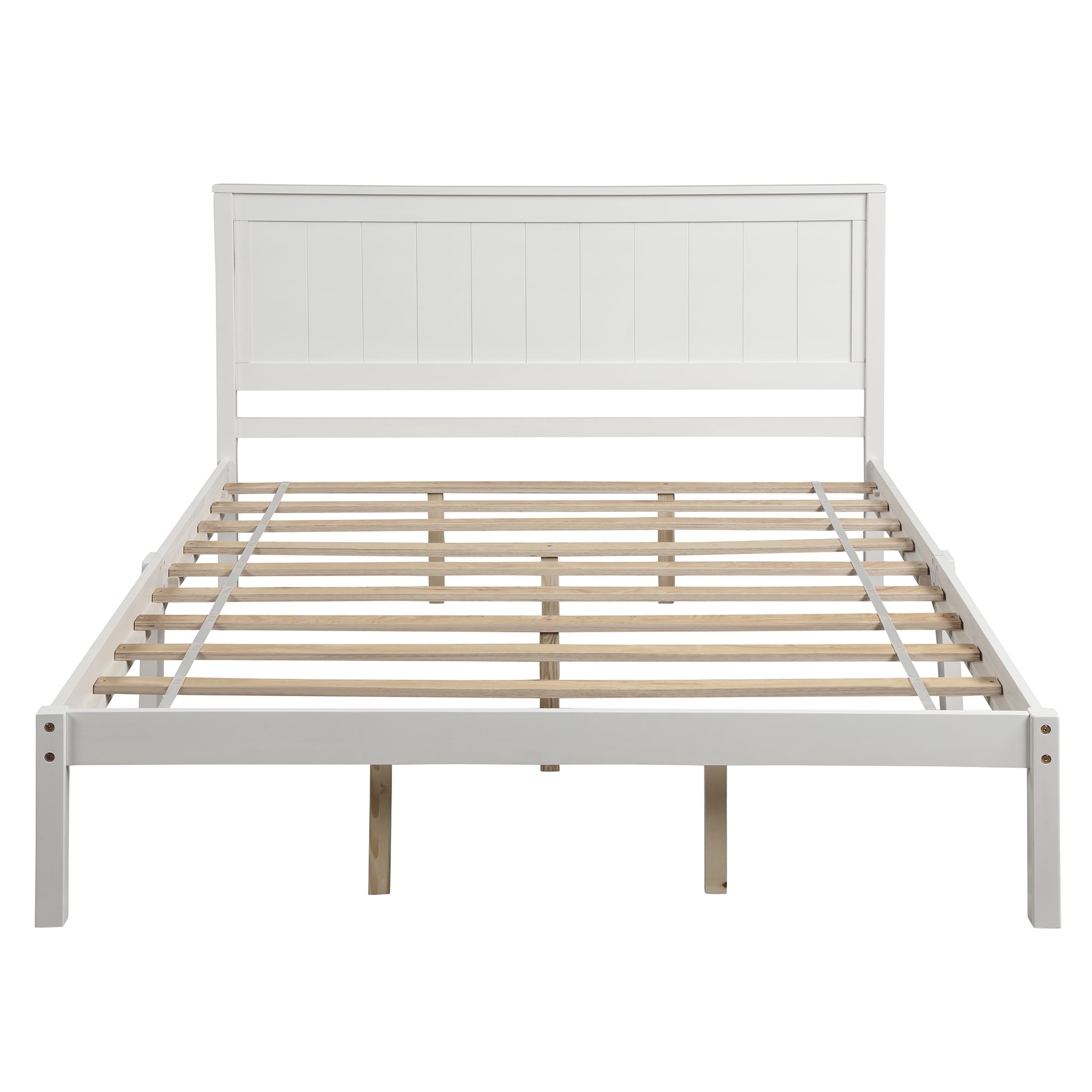 Euroco Full Platform Bed Wood Frame with Headboard and Footboard for Kids Teens, White - Image 5