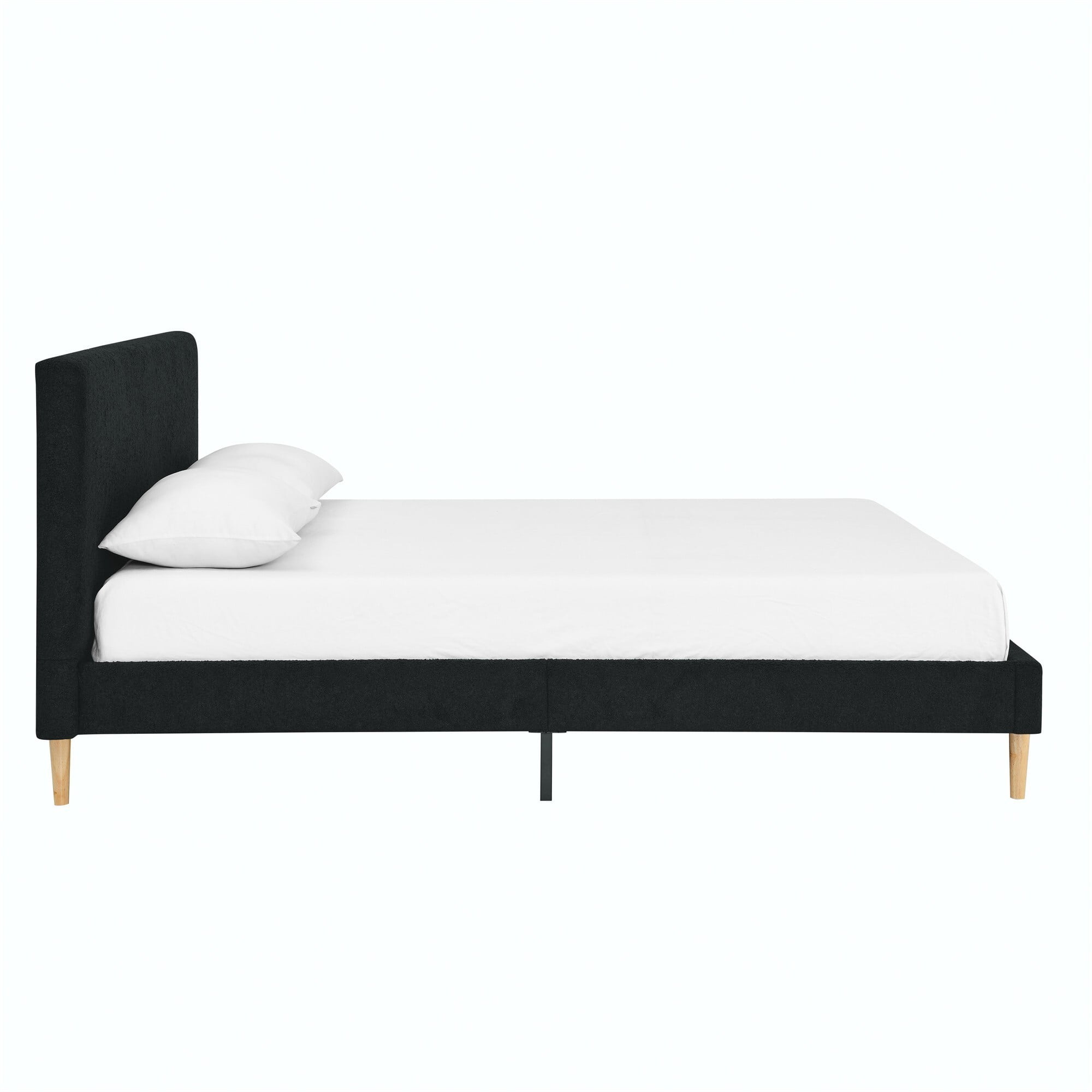 AENKYO King Size Upholstered Platform Bed Frame with Soft Teddy Velvet Headboard, No Box Spring Needed, Black - Image 6