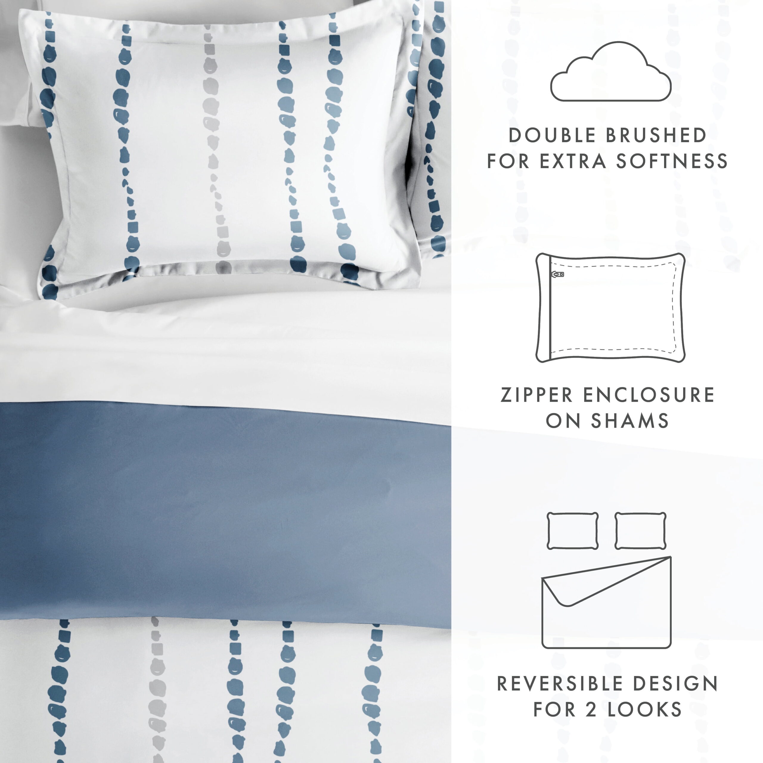 Noble Linens Blue Reversible Urban Vibe Print 3-Piece Duvet Cover Set, Full/Queen - Image 2