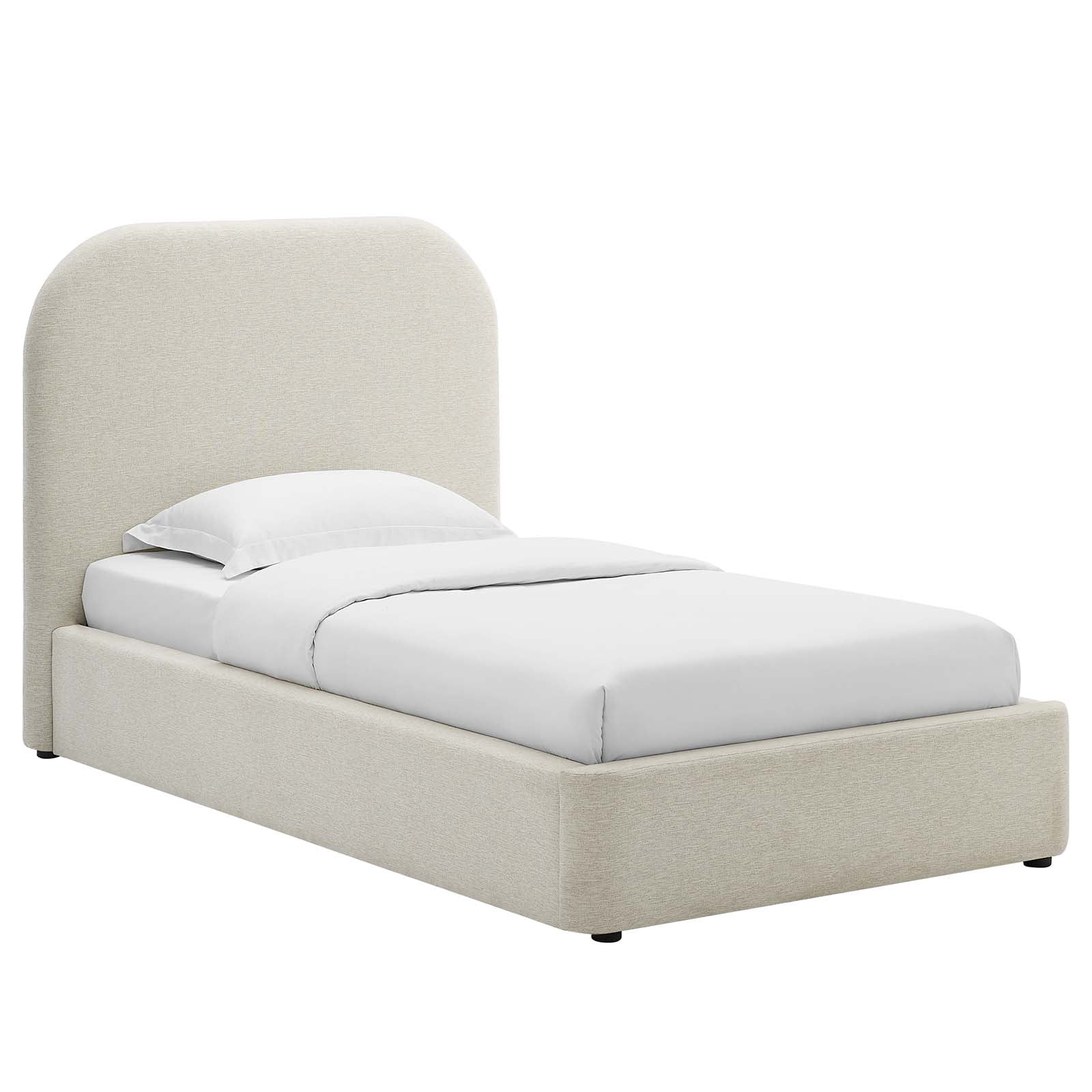 Keynote Upholstered Fabric Curved Twin Platform Bed in Heathered Weave Ivory - Image 2