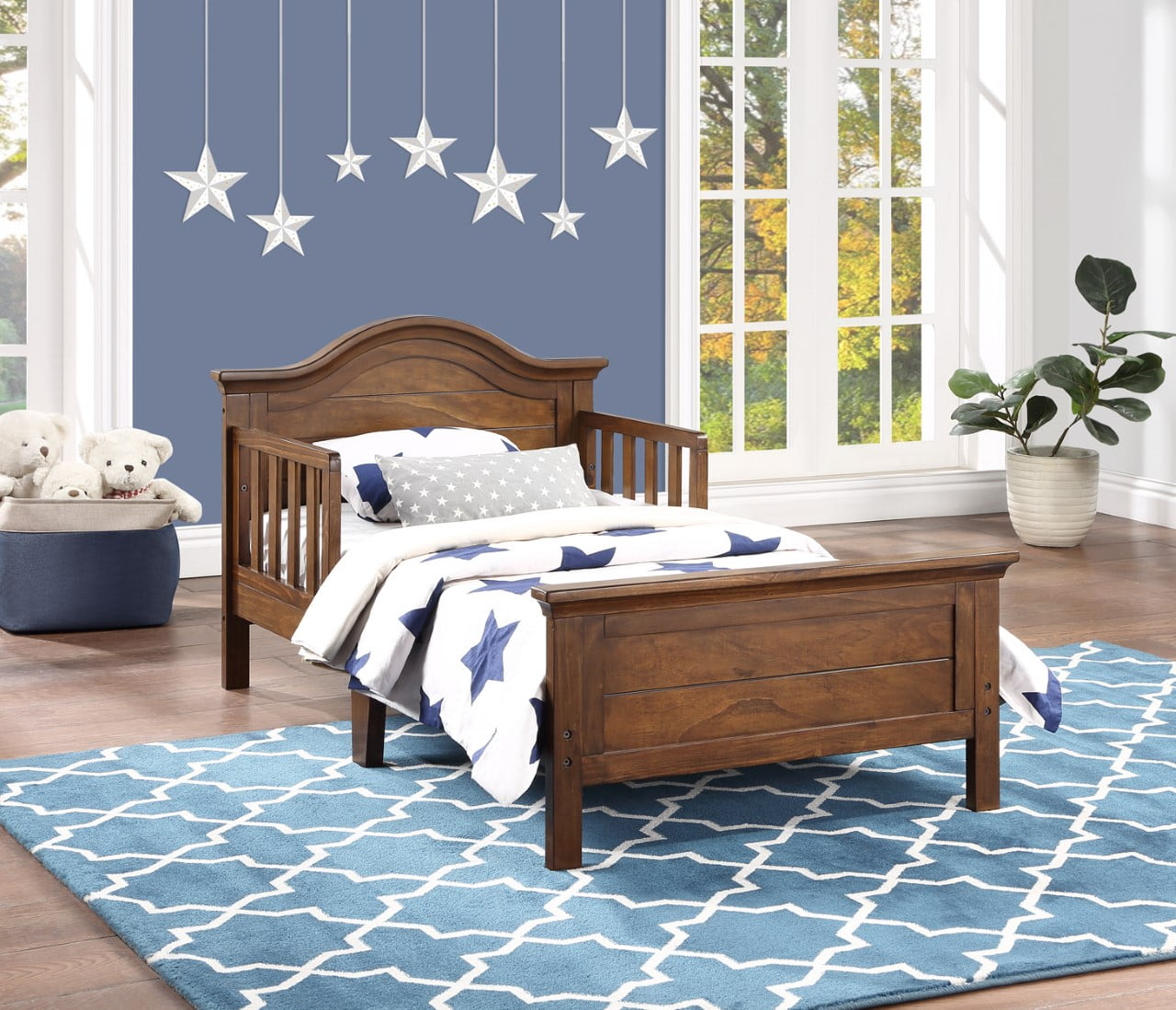 Ti Amo Catania Toddler Wood Bed with Safety Rails, Rustic Brown - Image 2