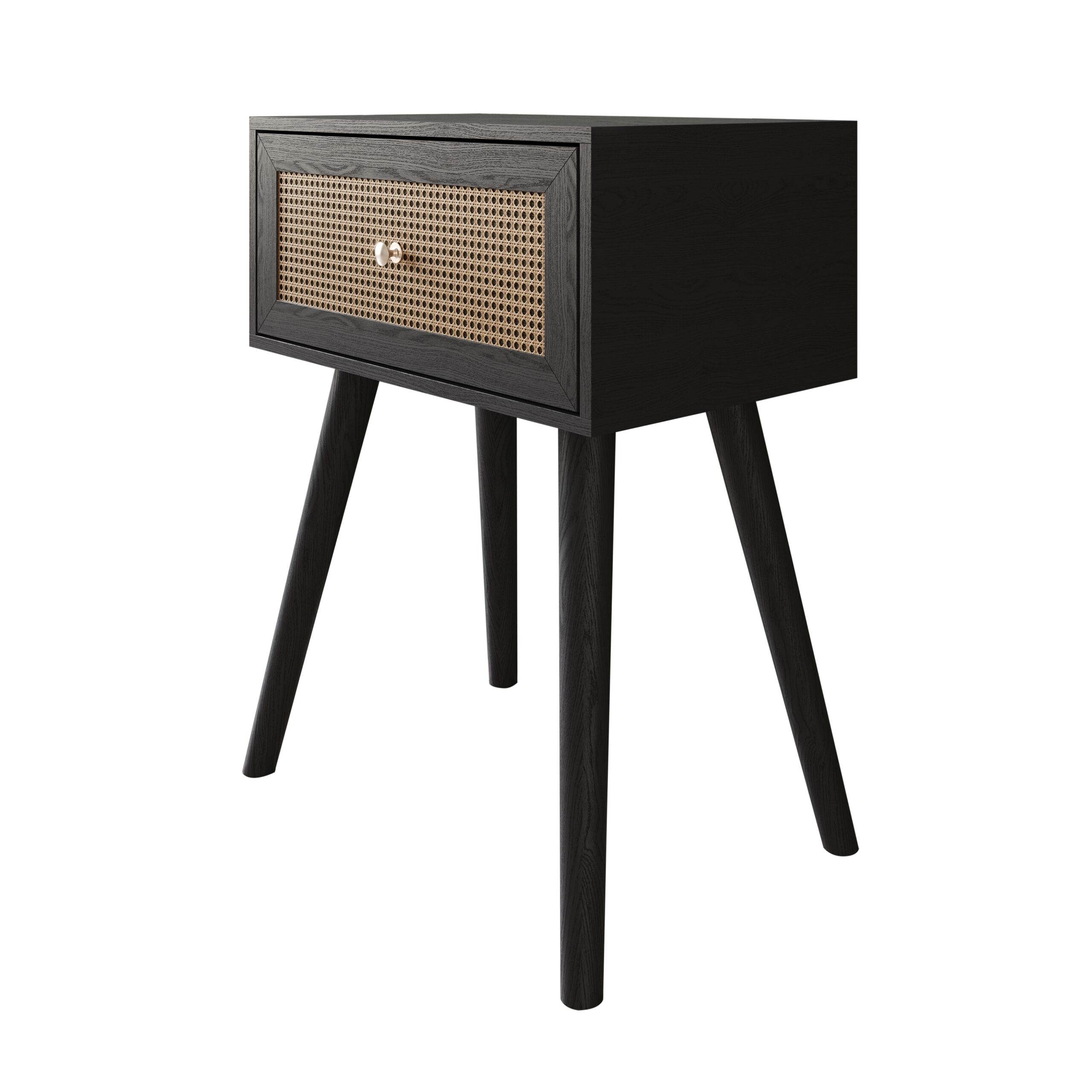 Castle Place Rattan Wooden Queen Platform Bed with 2 Nightstands, Black - Image 2